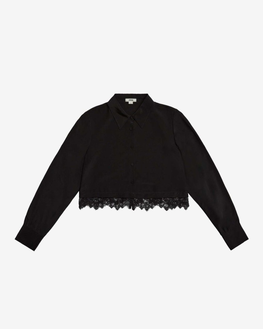 Women JASON WU Tops | Long Sleeve Cropped Blouse W/Corded Lace Trim