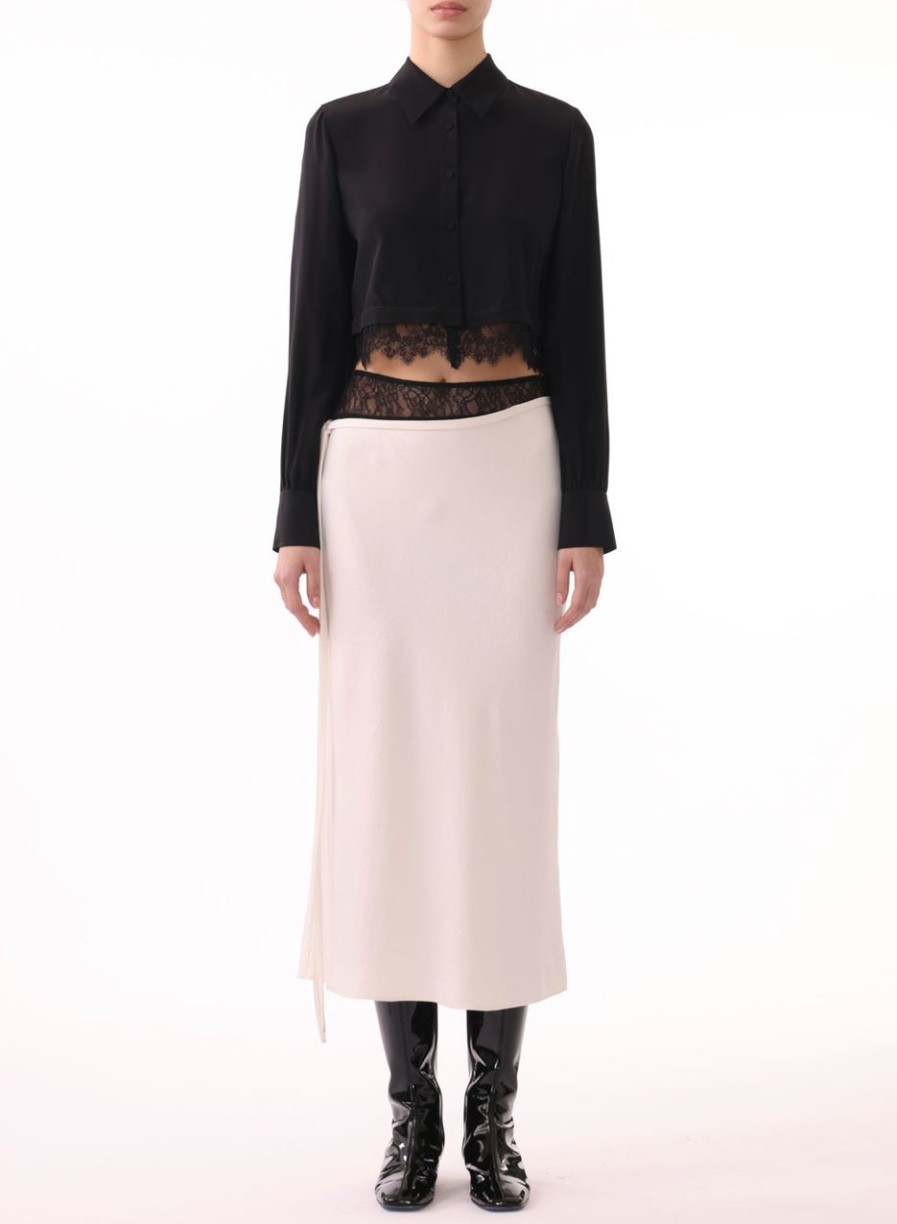 Women JASON WU Tops | Long Sleeve Cropped Blouse W/Corded Lace Trim