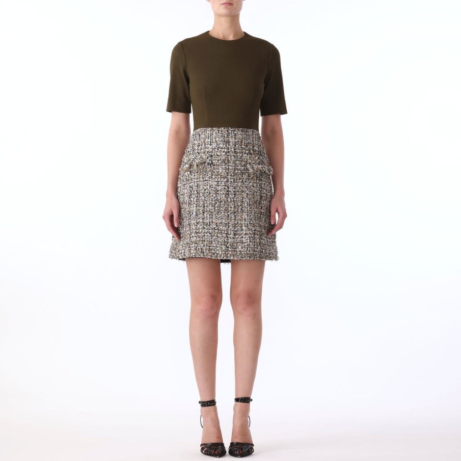 Women JASON WU Dresses | Texture Tweed Jersey Combo Short Sleeve Day Dress