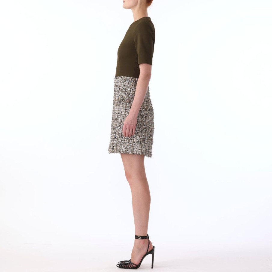 Women JASON WU Dresses | Texture Tweed Jersey Combo Short Sleeve Day Dress