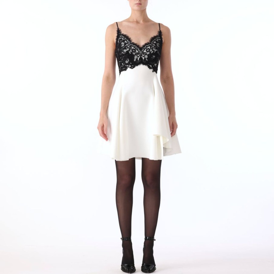 Women JASON WU Dresses | S/L Bonded Crepe Mini Dress With Corded Bouquet Lace