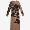 Women JASON WU Dresses | Long Sleeve Print Placed Pleated Dress