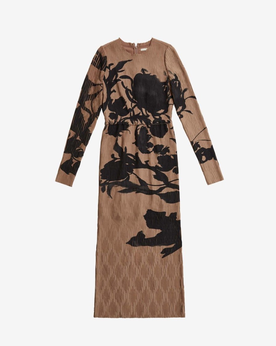 Women JASON WU Dresses | Long Sleeve Print Placed Pleated Dress