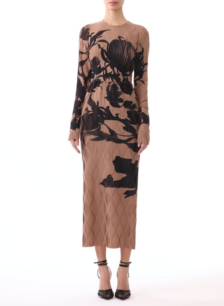 Women JASON WU Dresses | Long Sleeve Print Placed Pleated Dress