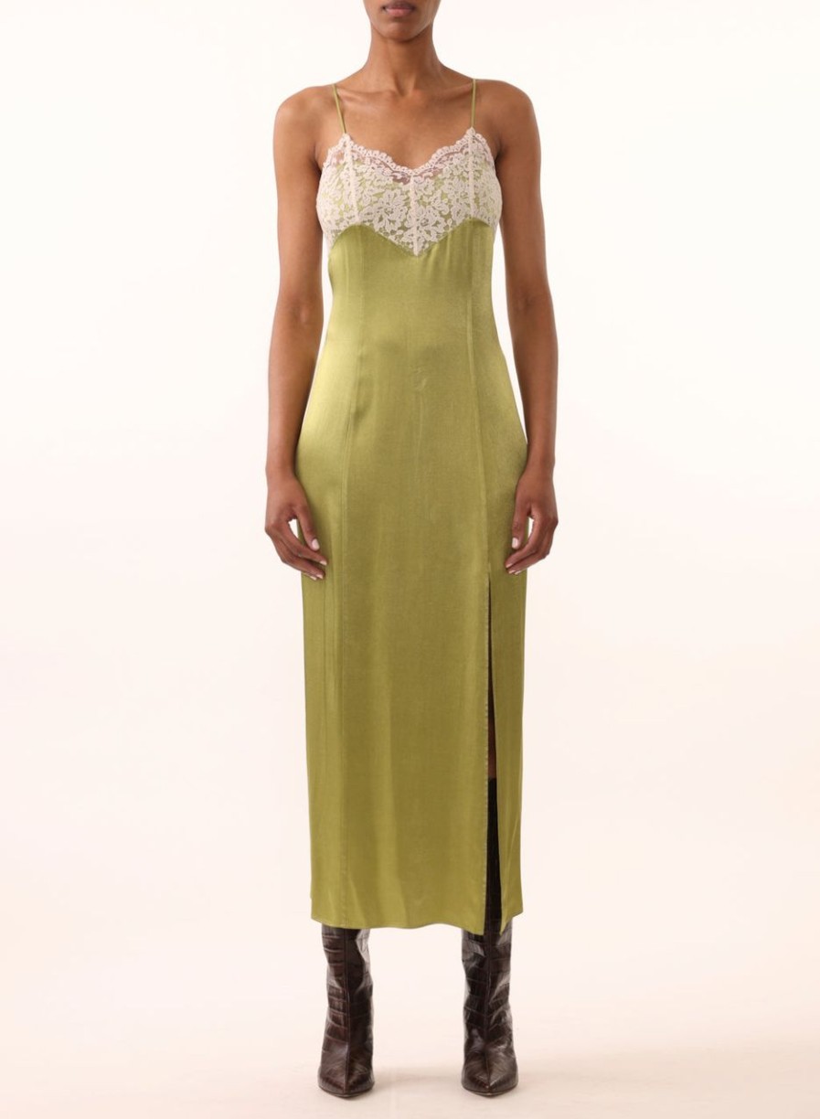 Women JASON WU Dresses | S/L V-Neck Maxi Dress W/Lace Combo