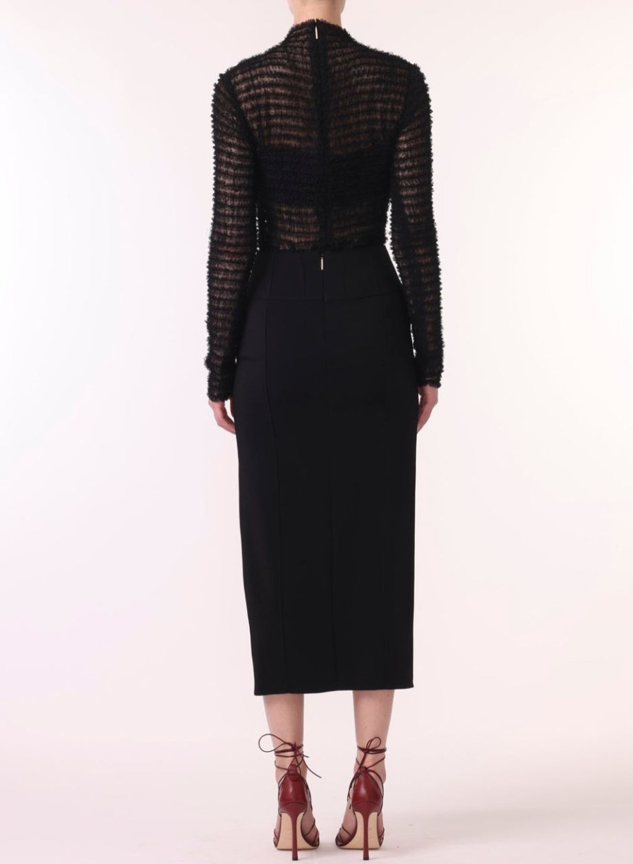 Women JASON WU Tops | Point D'Esprit Embroidered Mock Neck Long Sleeve Top