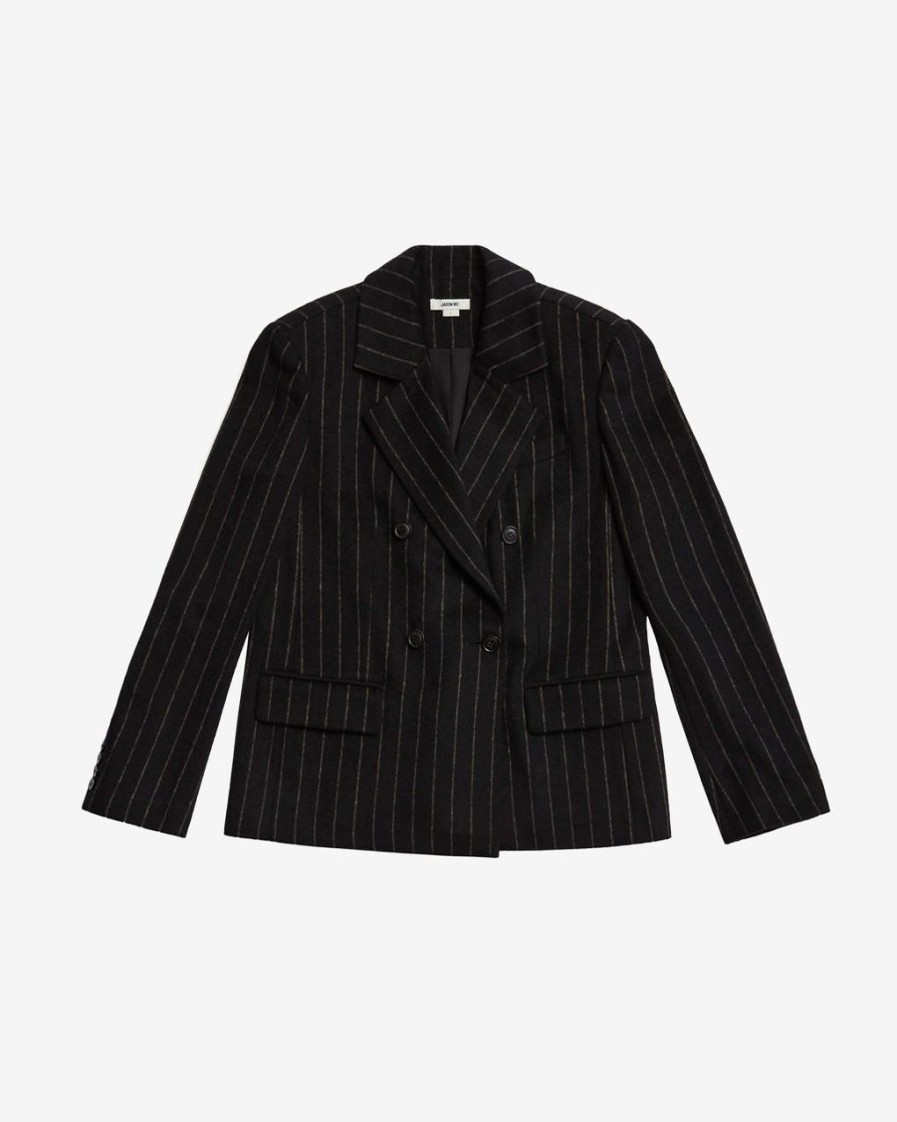 Women JASON WU Outerwear | Double Breasted Wool Pinstripe Blazer