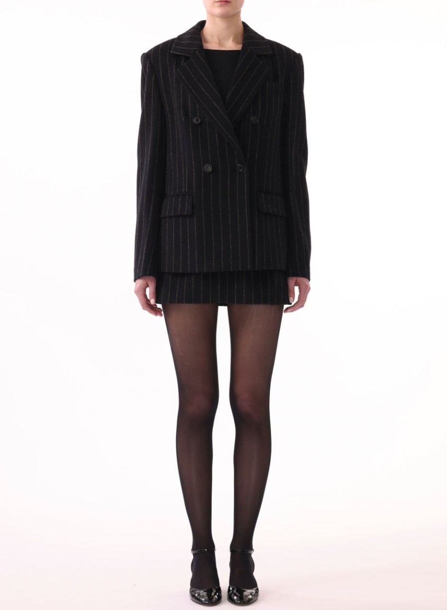 Women JASON WU Outerwear | Double Breasted Wool Pinstripe Blazer