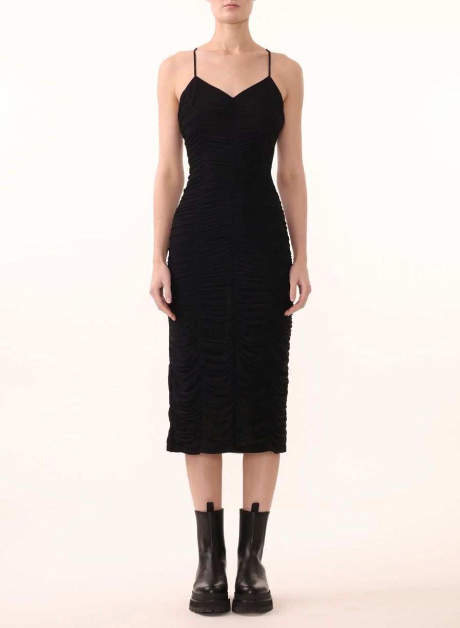 Women JASON WU Dresses | S/L Sheer Jersey Ruched Midi Dress