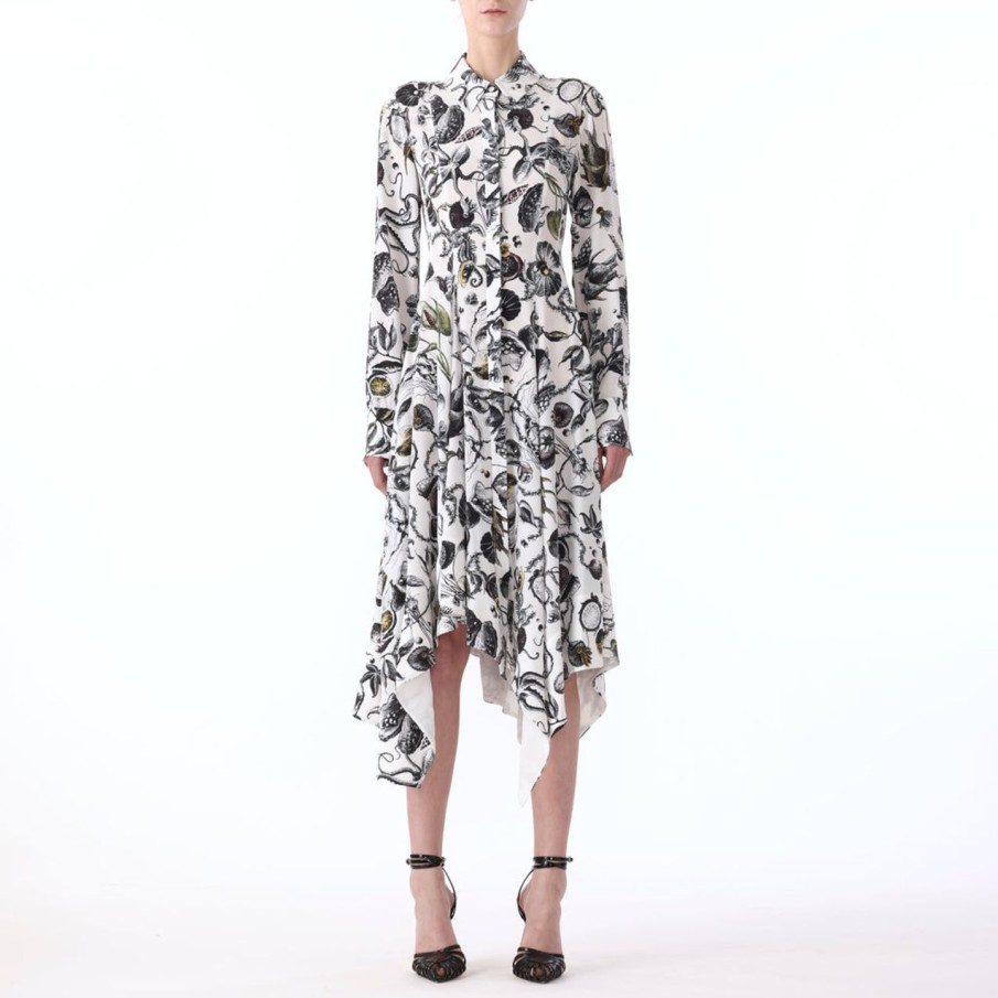 Women JASON WU Dresses | Marine Print Asymmetric L/S Silk Cdc Dress