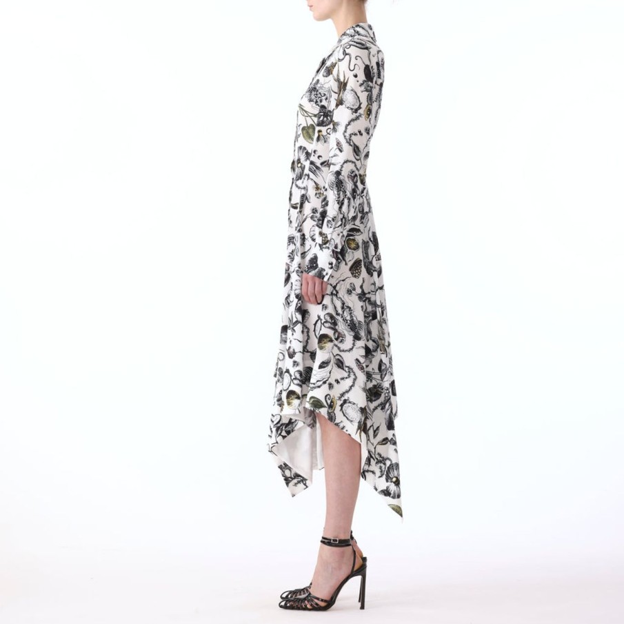 Women JASON WU Dresses | Marine Print Asymmetric L/S Silk Cdc Dress