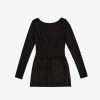 Women JASON WU Dresses | Long Sleeve Boat Neck Ponte Mini Dress W/Pinstripe Skirt