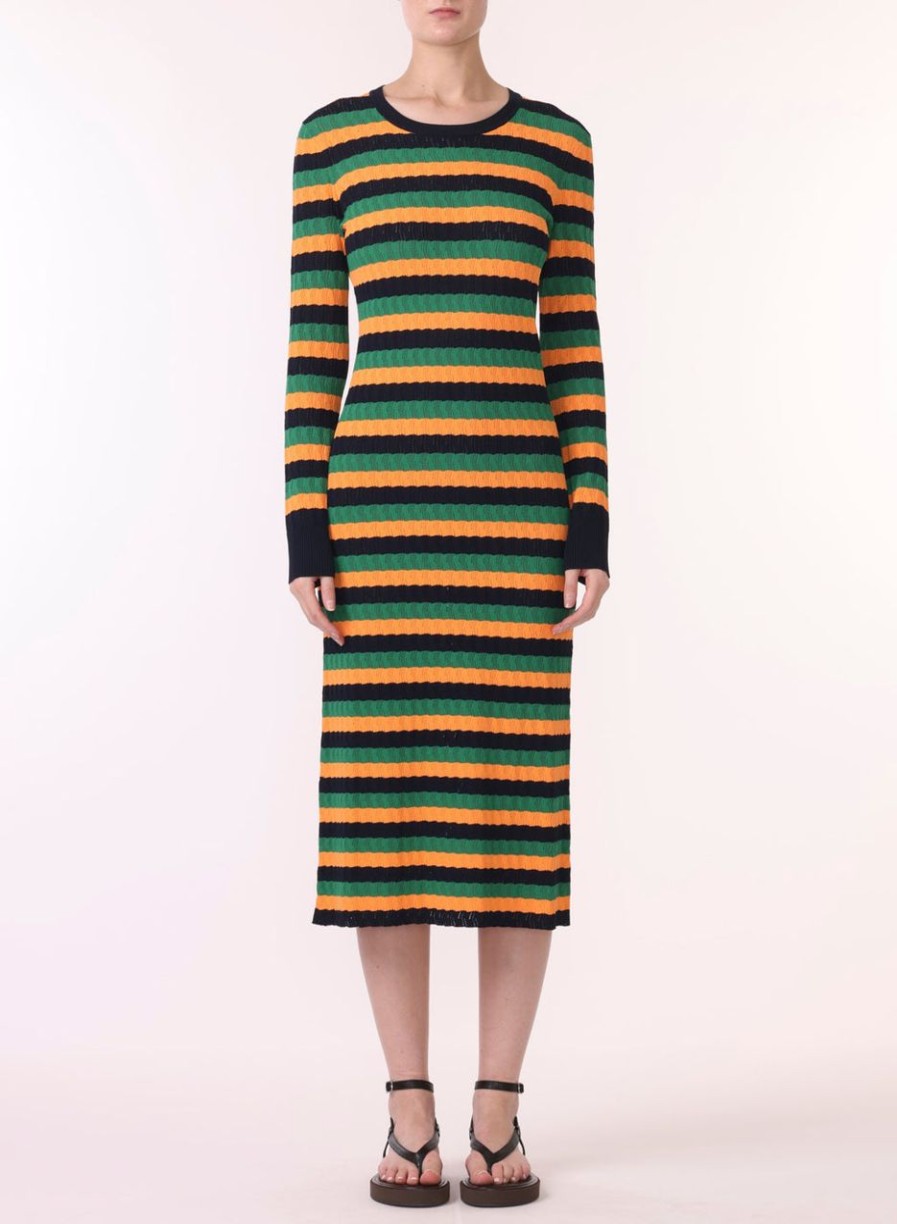 Women JASON WU Dresses | Striped Viscose Knit Long Sleeve Dress