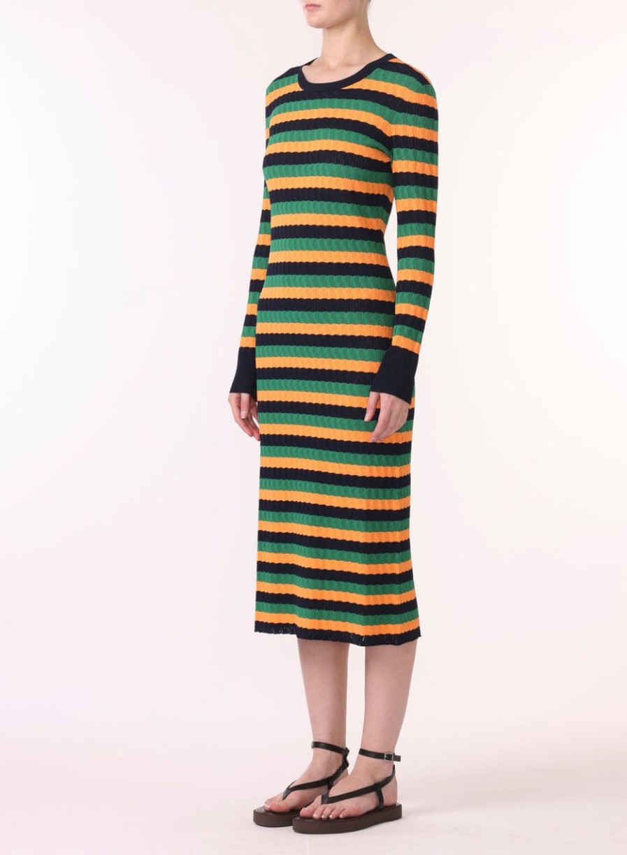 Women JASON WU Dresses | Striped Viscose Knit Long Sleeve Dress