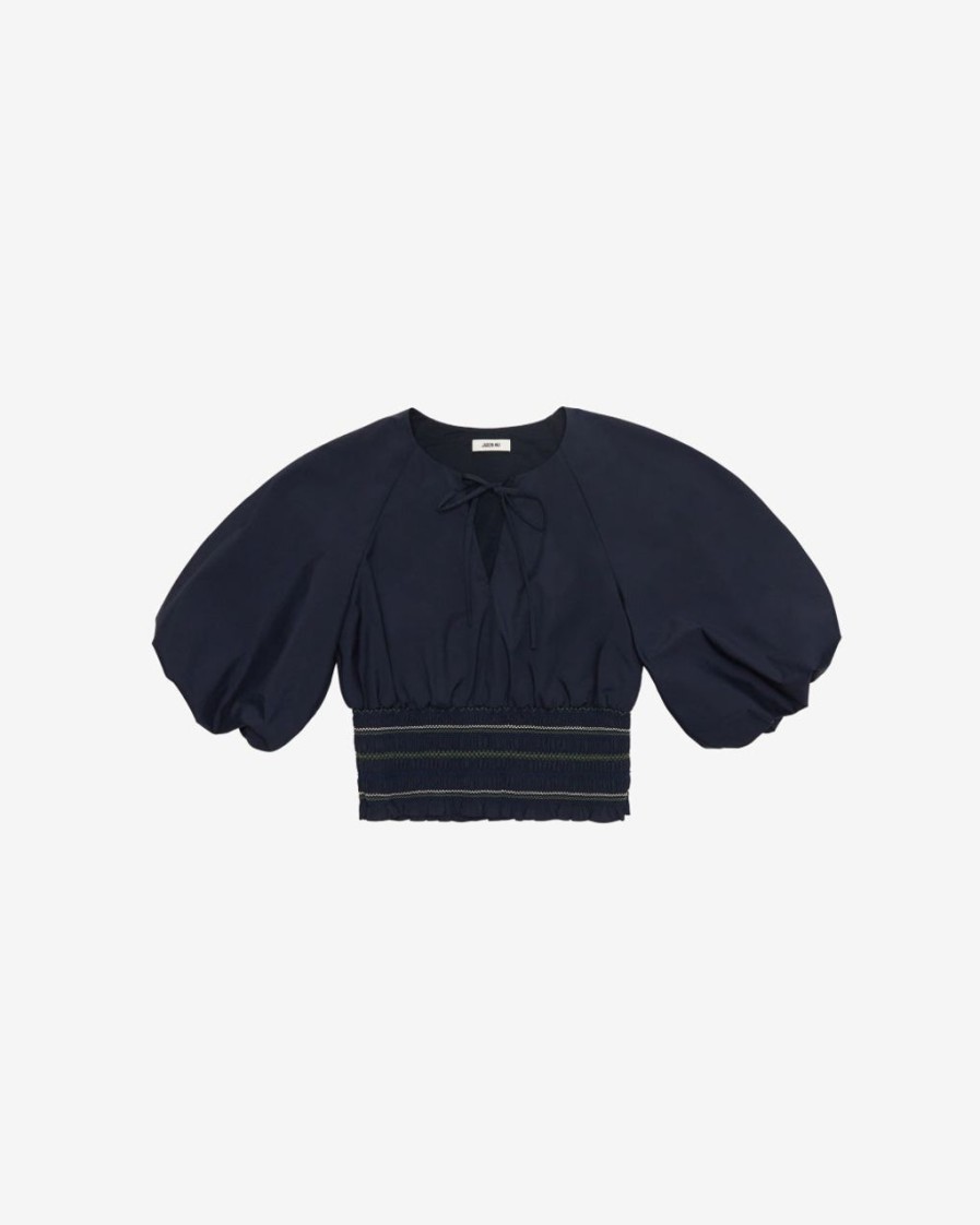 Women JASON WU Tops | Raglan Puff Sleeve V-Neck Blouse W/Smocking Detail