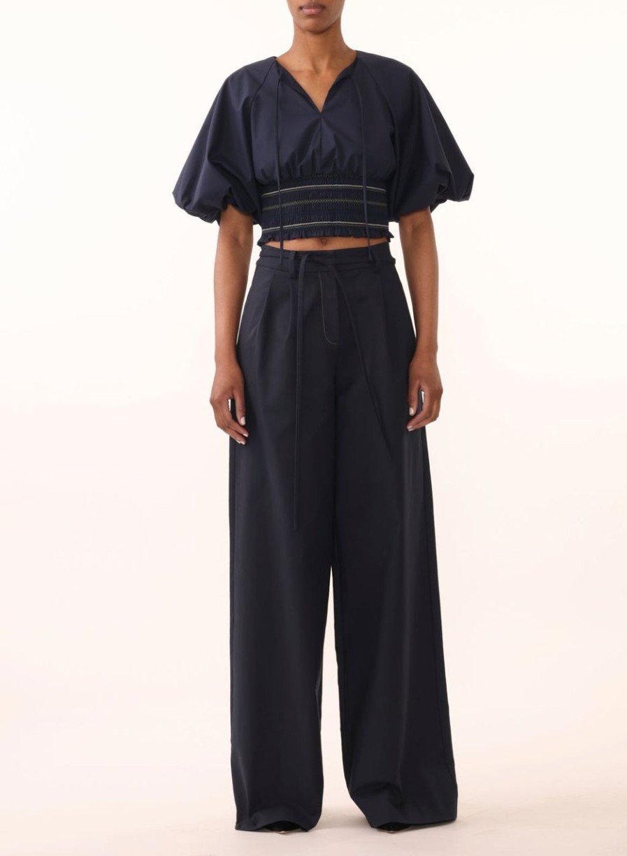 Women JASON WU Tops | Raglan Puff Sleeve V-Neck Blouse W/Smocking Detail