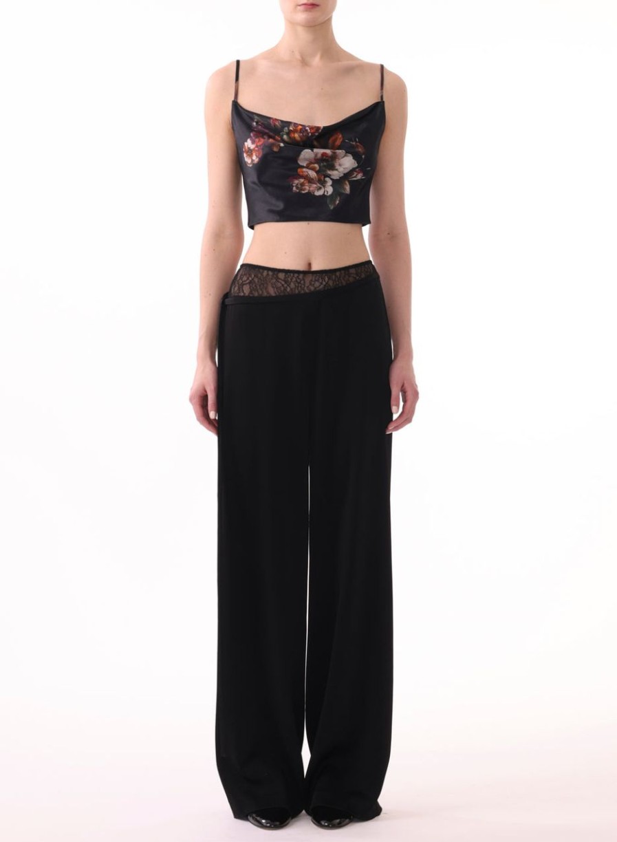 Women JASON WU Pants | Wide Leg Pants W/Lace Combo Detail And Self Ties