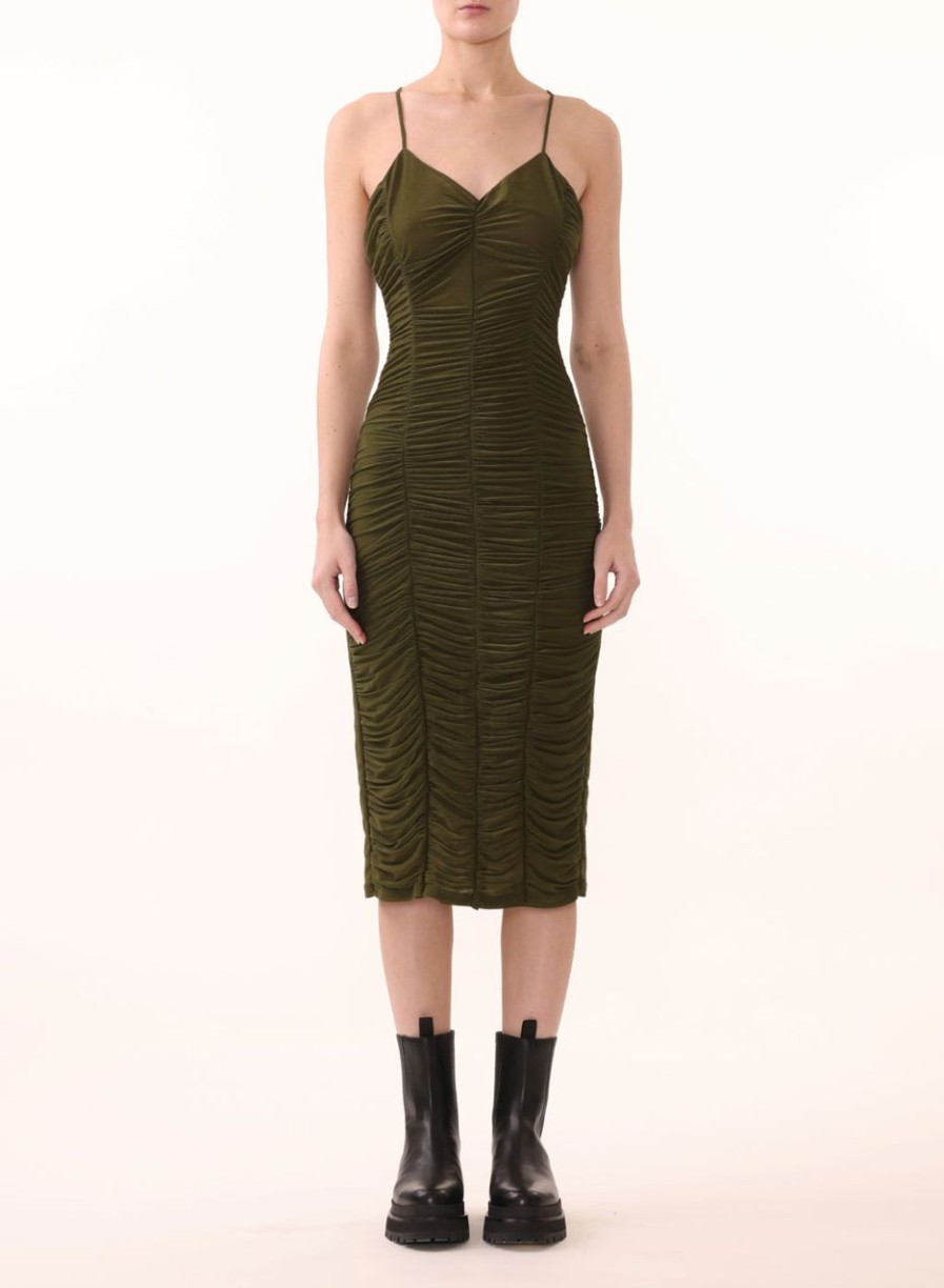 Women JASON WU Dresses | S/L Sheer Jersey Ruched Midi Dress