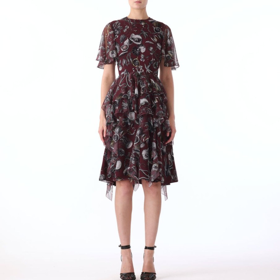 Women JASON WU Dresses | S/S Marine Print Chiffon Day Dress With Ruffle Detail