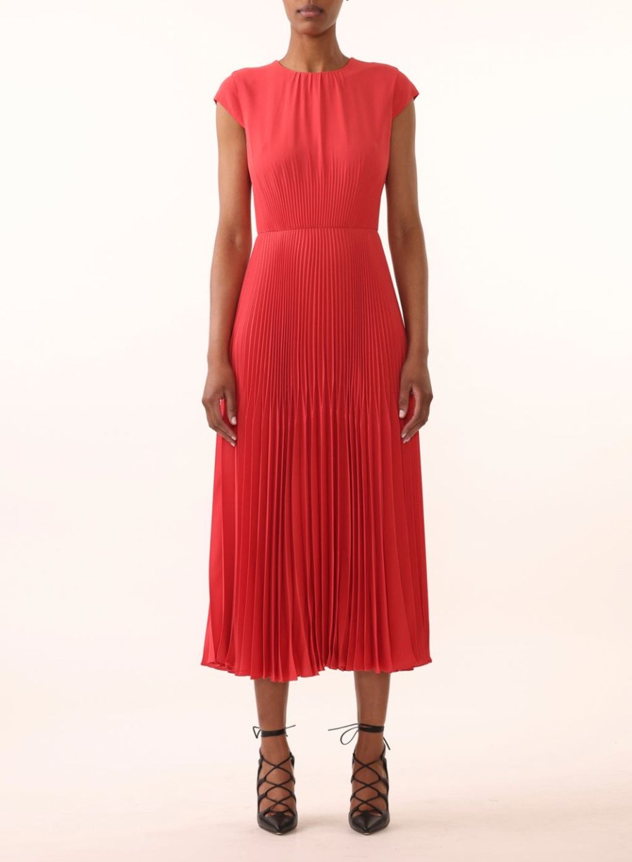 Women JASON WU Dresses | Soft Crepe Cap Slv Midi Pleated Day Dress