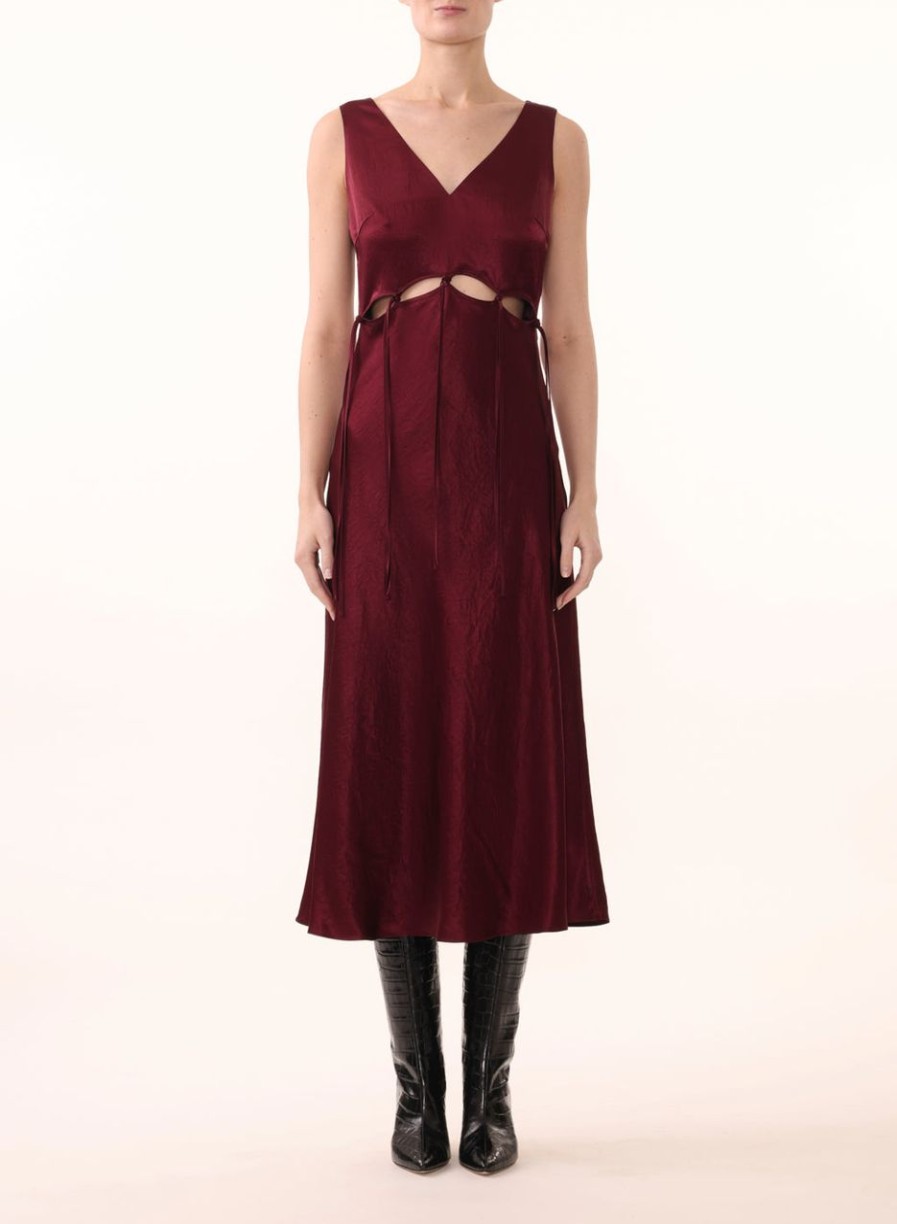 Women JASON WU Dresses | S/L V-Neck Midi Dress W/Drawstring Detail