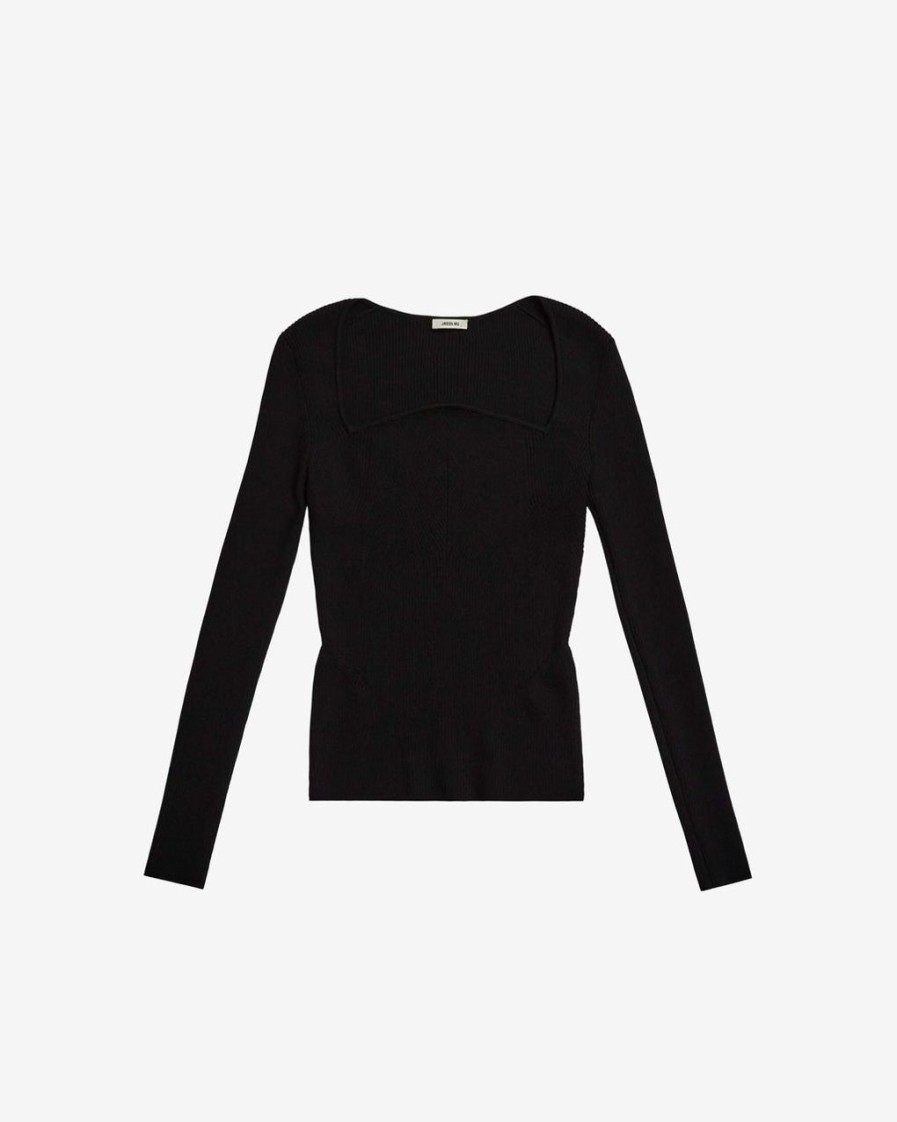 Women JASON WU Tops | Long Sleeve Rib Knit Curved Neckline