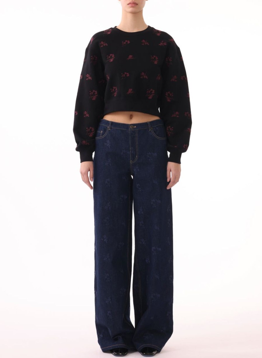 Women JASON WU Tops | Long Sleeve Sweatshirt W/Floral Embroidery