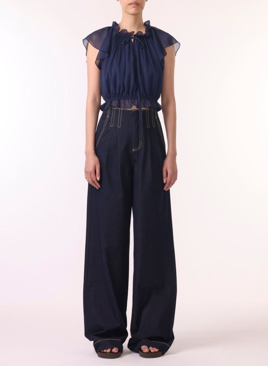 Women JASON WU Tops | Cropped Ruffle Top W/Self Ties