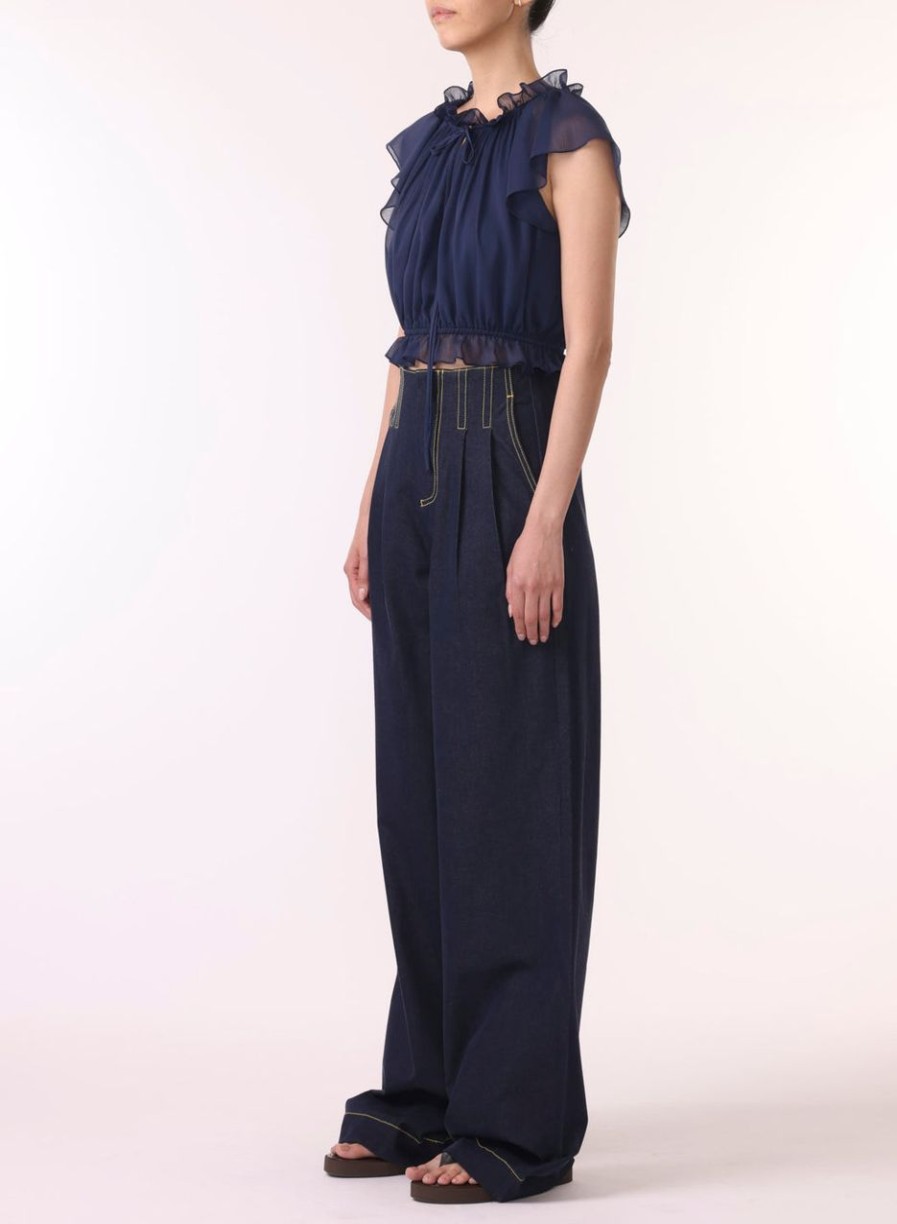 Women JASON WU Tops | Cropped Ruffle Top W/Self Ties