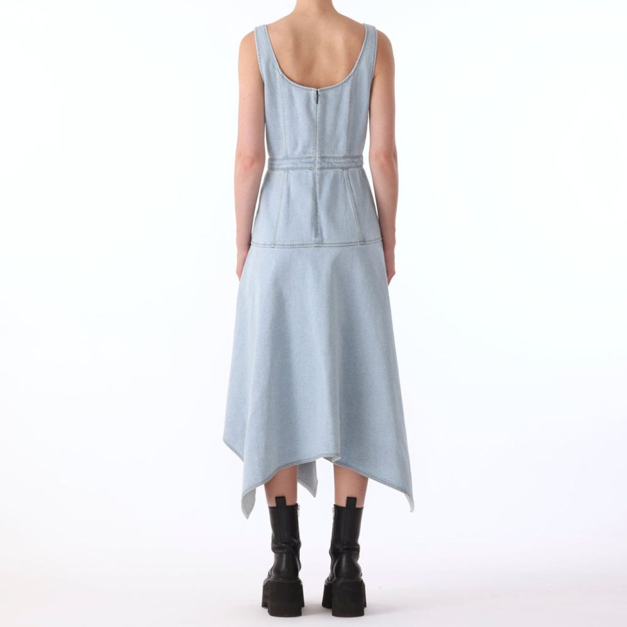 Women JASON WU Dresses | S/L Denim Dress W/Asymmetrical Hem