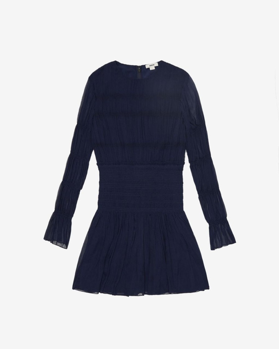 Women JASON WU Dresses | Silk Crinkle Chiffon L/S Dress W/Smocked Waist