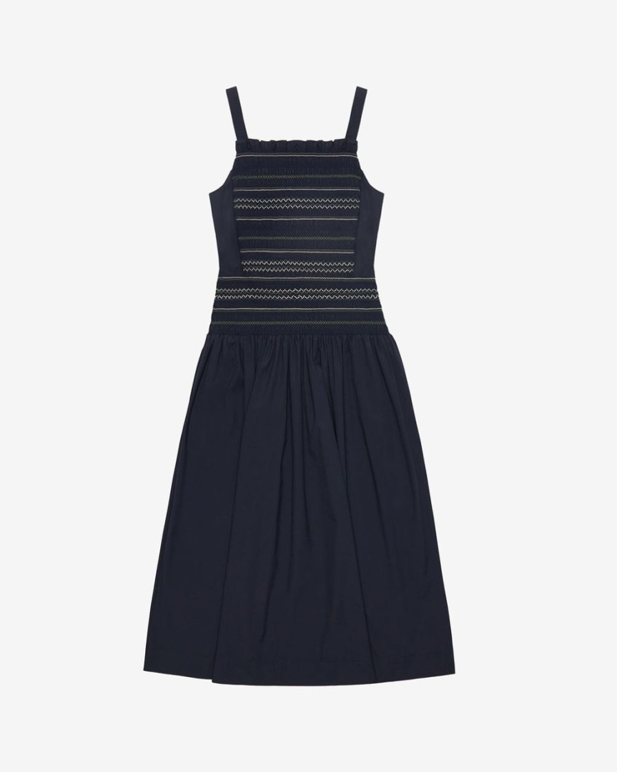 Women JASON WU Dresses | S/L Midi Dress W/Contrast Smocking Detail