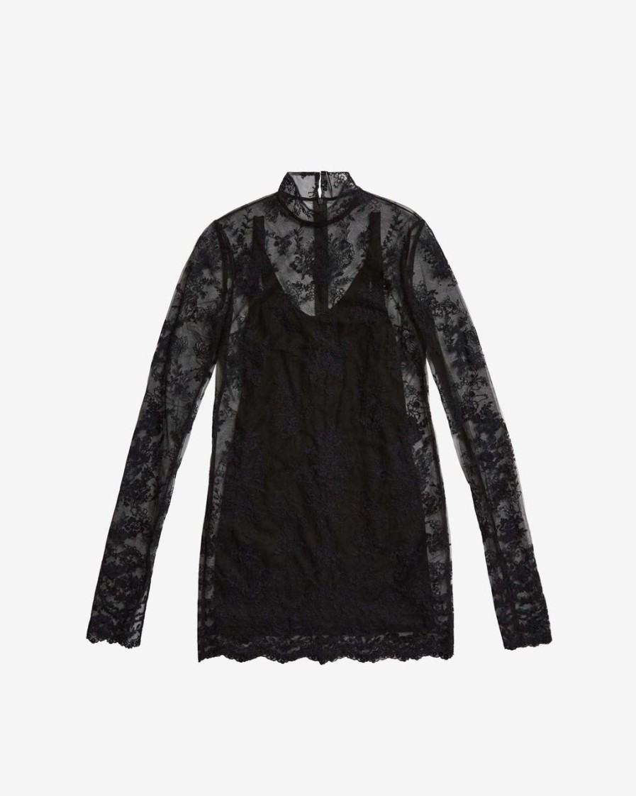 Women JASON WU Dresses | Floral Embroidered Tulle L/S High Neck Mini Dress