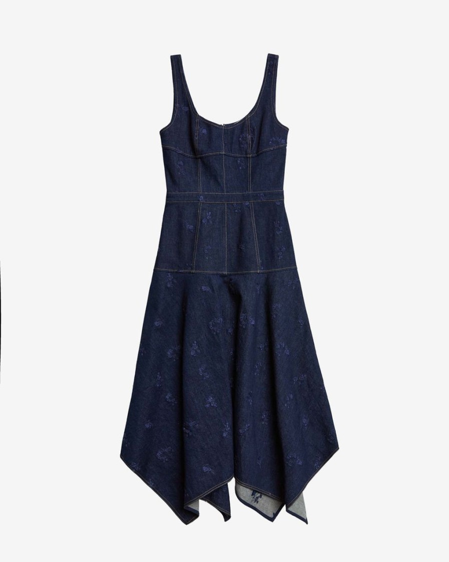 Women JASON WU Dresses | Sleeveless Denim Dress W/Floral Embroidery