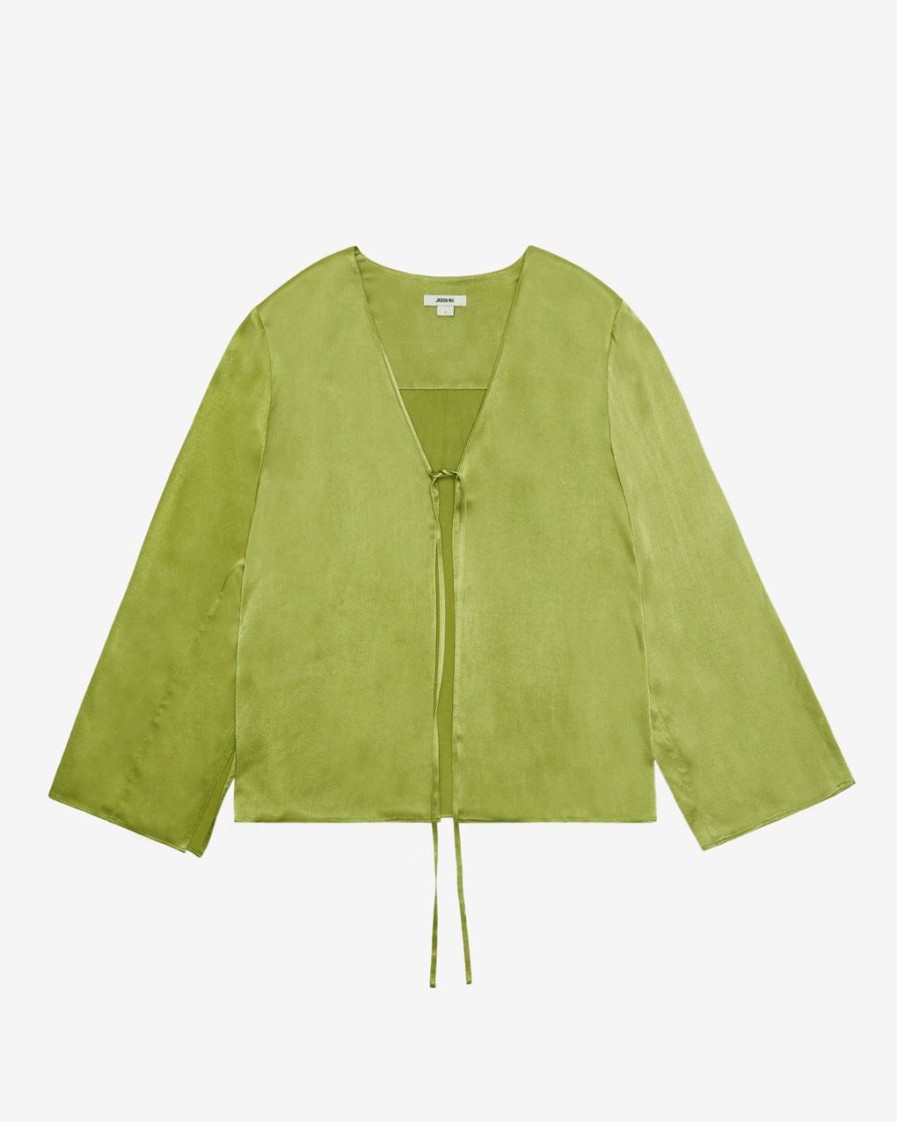 Women JASON WU Tops | Raglan Puff Sleeve V-Neck Blouse W/Smocking Detail