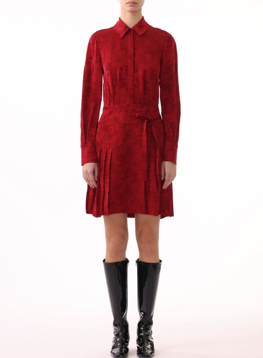 Women JASON WU Dresses | Long Sleeve Short Pleated Jacquard Shirt Dress