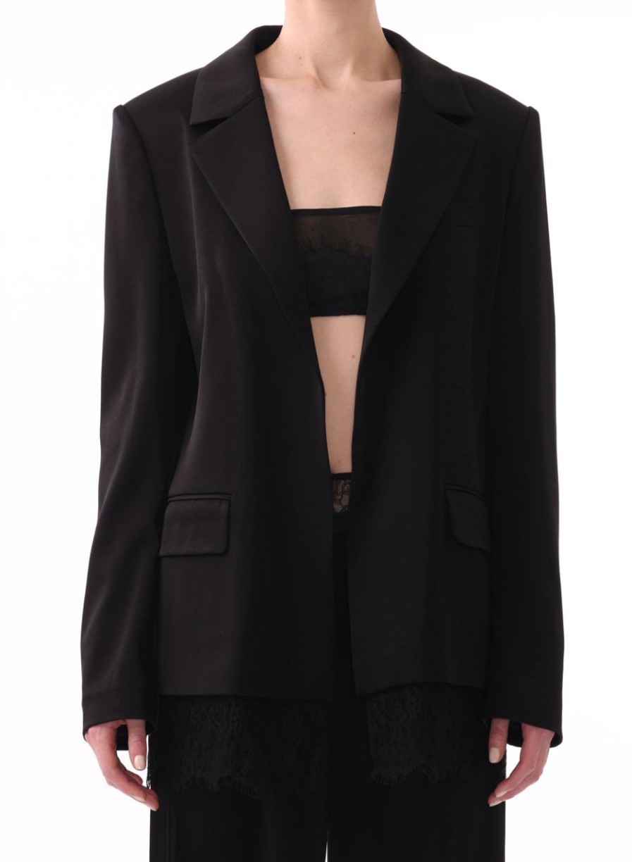 Women JASON WU Outerwear | Single Breasted Blazer W/Lace Hem