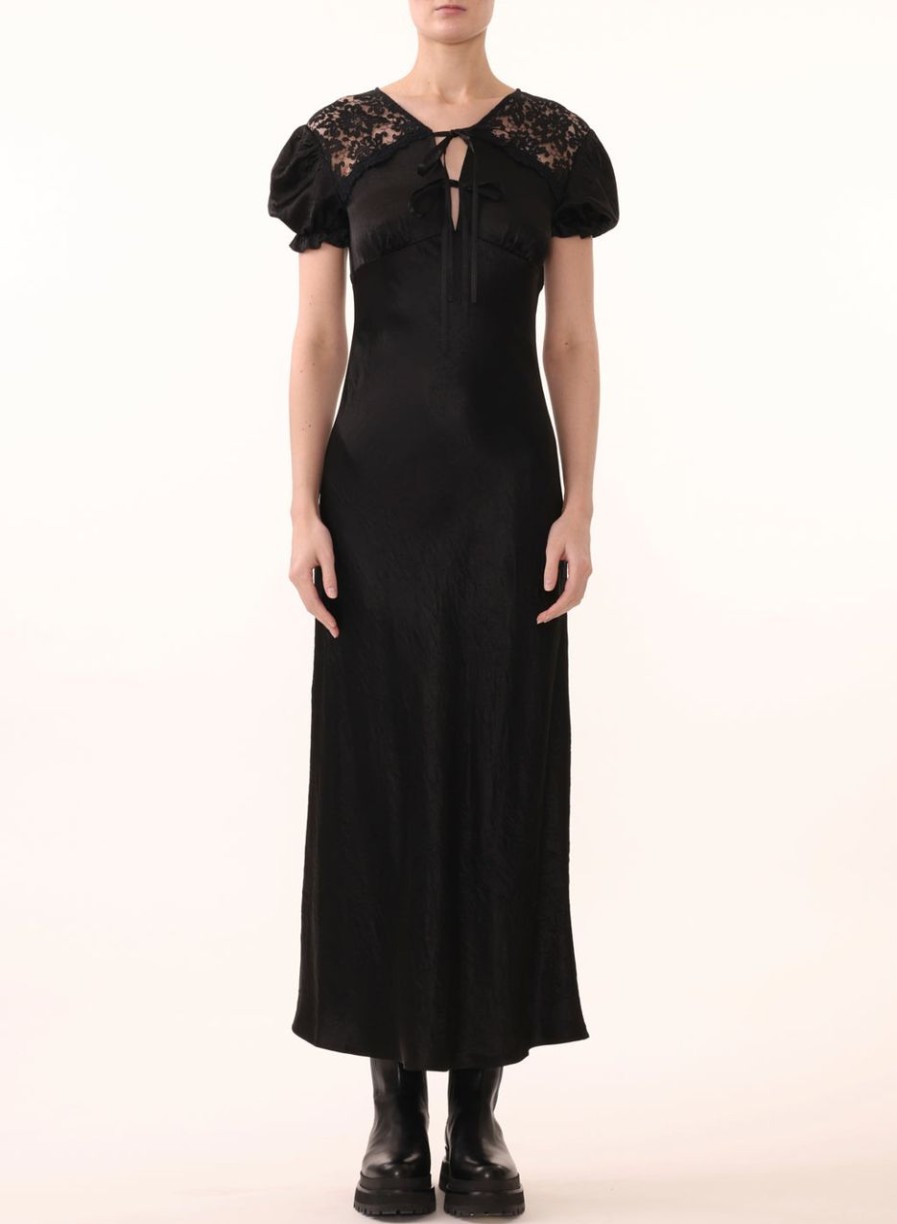 Women JASON WU Dresses | Puff Sleeve Empire Waist Dress With Lace Detail