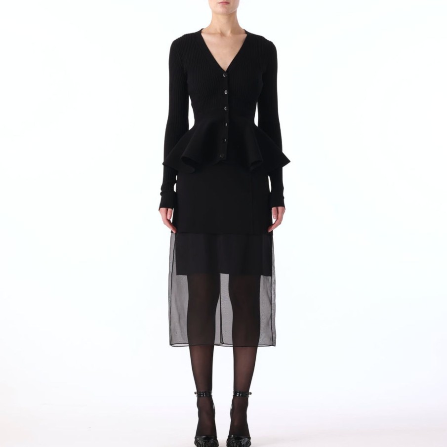 Women JASON WU Tops | Long Sleeve V Neck Peplum Cardigan