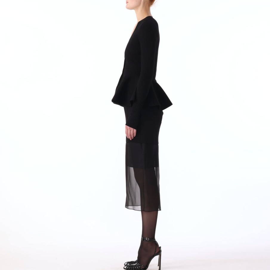 Women JASON WU Tops | Long Sleeve V Neck Peplum Cardigan